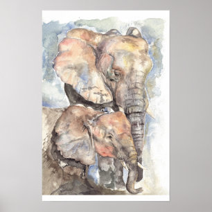 Watercolour elephants poster