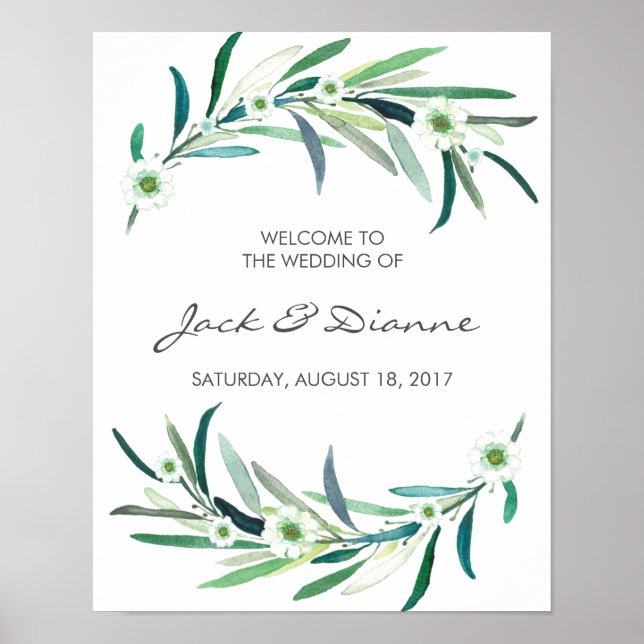 Watercolour Eucalyptus floral Wedding Welcome Sign (Front)