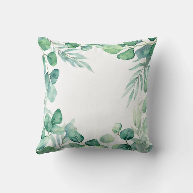 Watercolour eucalyptus wreath design cushion (Back)