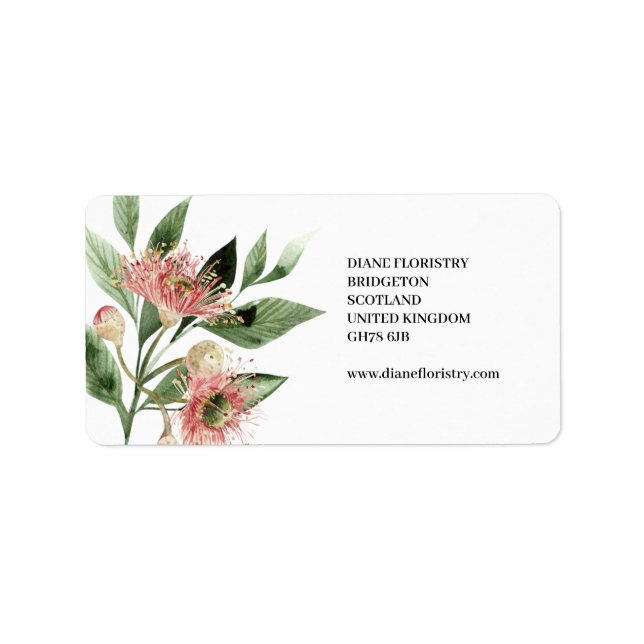 Watercolour Exotic Flower & Green Leaf Label (Front)
