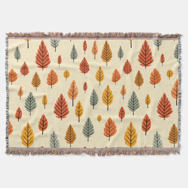 Watercolour Fall Leaves seamless Pattern Throw Blanket (Front)
