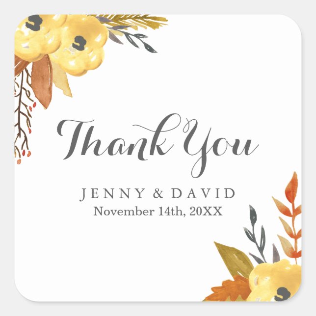 Watercolour Fall Thank You Stickers (Front)