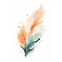 Watercolour Feather Art Print | Boho Orange Teal F
