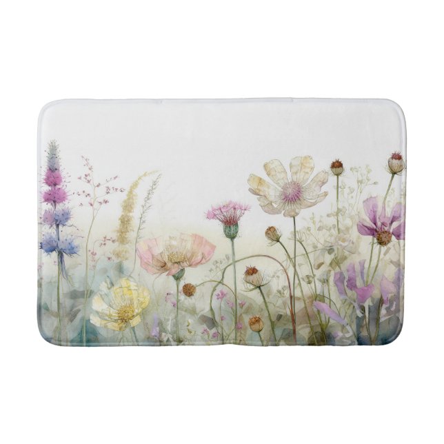  Watercolour field of wild flowers  Bath Mat (Front)
