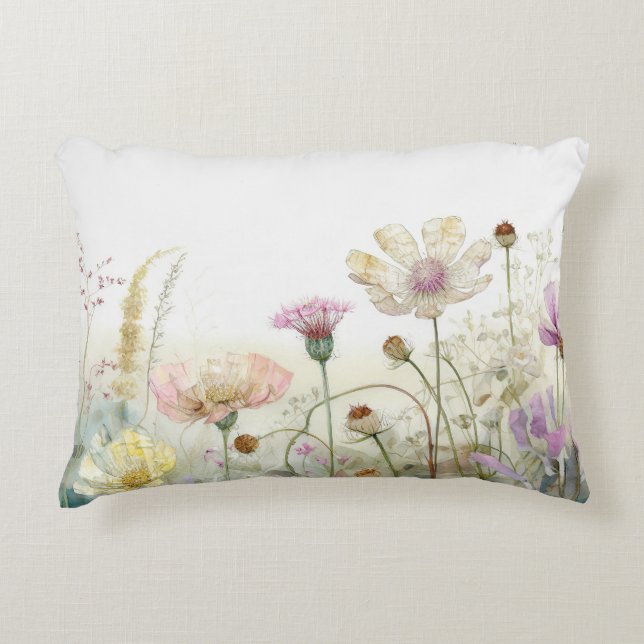  Watercolour field of wild flowers  Decorative Cushion (Front)