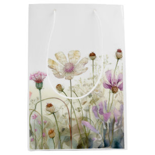 Watercolour field of wild flowers  medium gift bag
