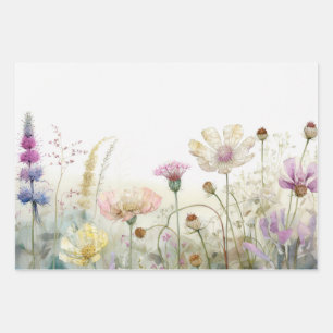 Watercolour field of wild flowers  wrapping paper sheet