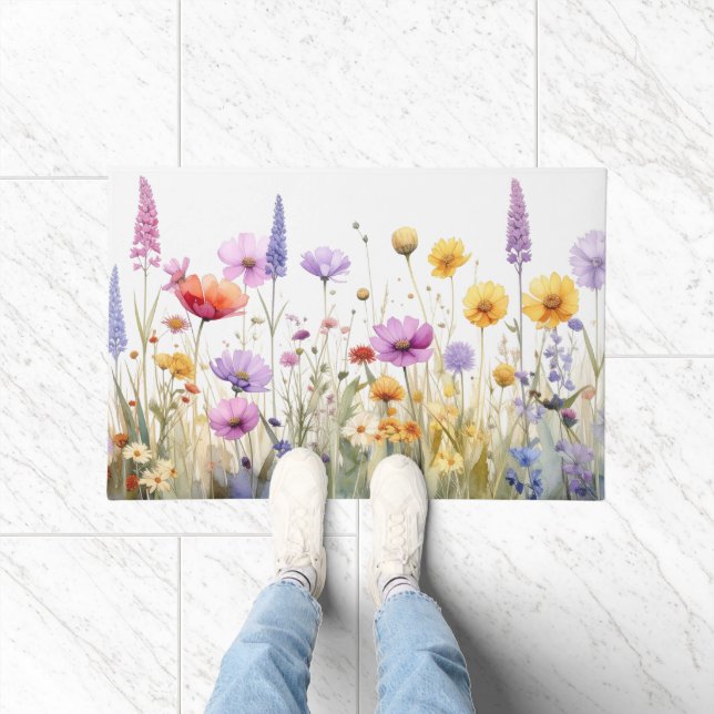 Watercolour field of wildflowers  doormat (Indoor)