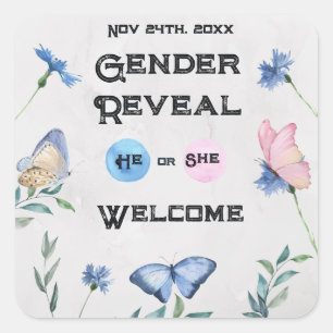 Watercolour Floral Butterfly Enclosure Card Square Sticker