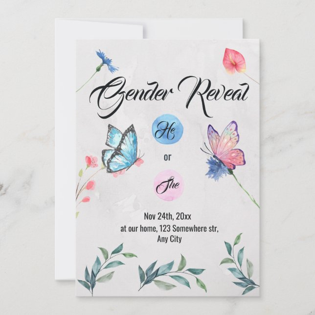 Watercolour Floral Butterfly Invitation (Front)
