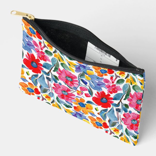 Watercolour Floral Pattern  Accessory Pouch (Open)