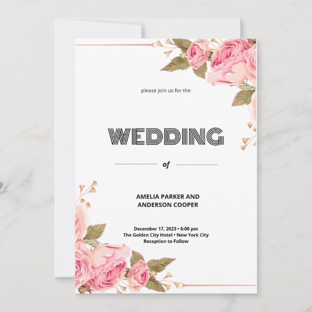 Watercolour Floral Personalised Wedding Invitation (Front)
