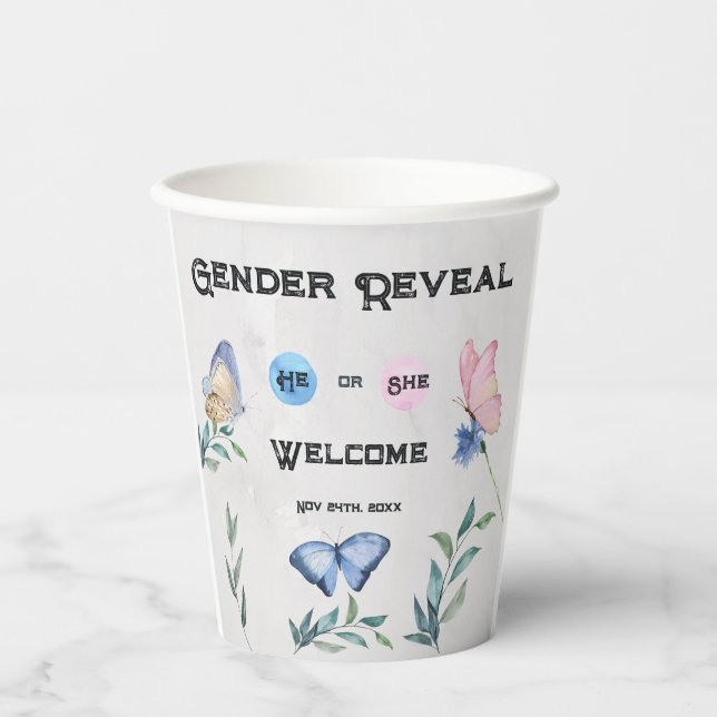 Watercolour Floral Pink or Blue Paper Cups (Front)