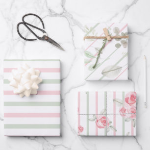 Watercolour Floral Pretty Blush Sage Wrapping Paper Sheet