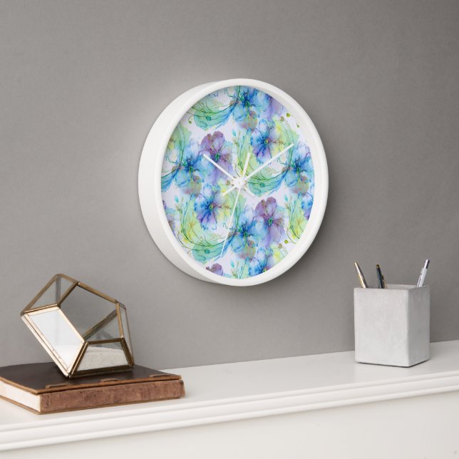 Watercolour floral swirl clock (Office)