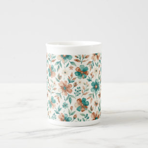 Watercolour Floral Teal Copper  Bone China Mug