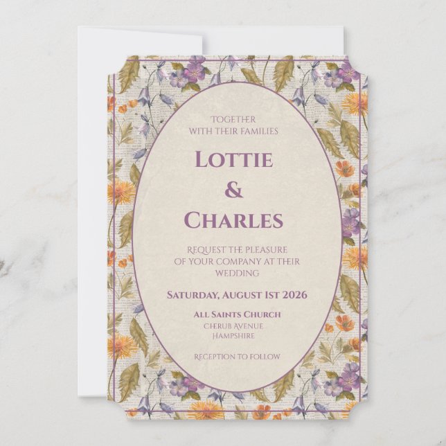 Watercolour Floral wedding invitation (Front)