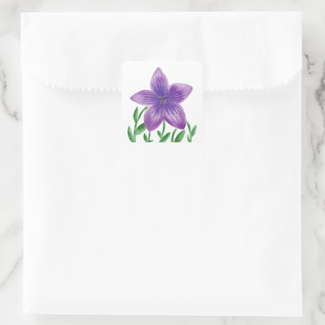 Watercolour flower lavender  square sticker (Bag)
