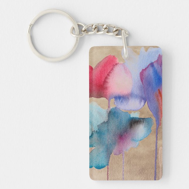 Watercolour flower modern floral on taupe key ring (Front)