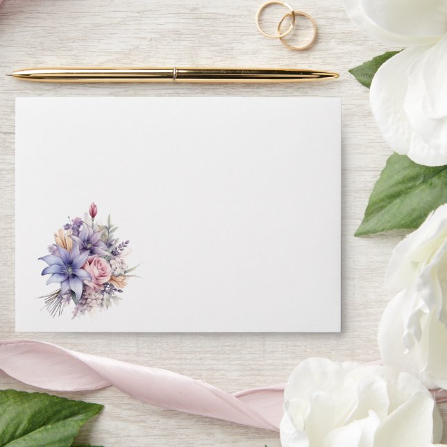 Watercolour flowers. Wedding. Envelope (Wedding)