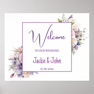 Watercolour flowers. Wedding Welcome Sign. Poster