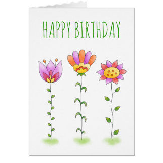 Watercolour Flowers Whimsical Happy Birthday Card