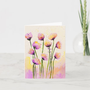 Watercolour Flowers with Stems Card