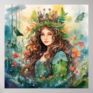 Watercolour Forest Princess Poster