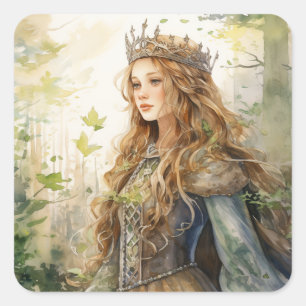 Watercolour Forest Princess Square Sticker