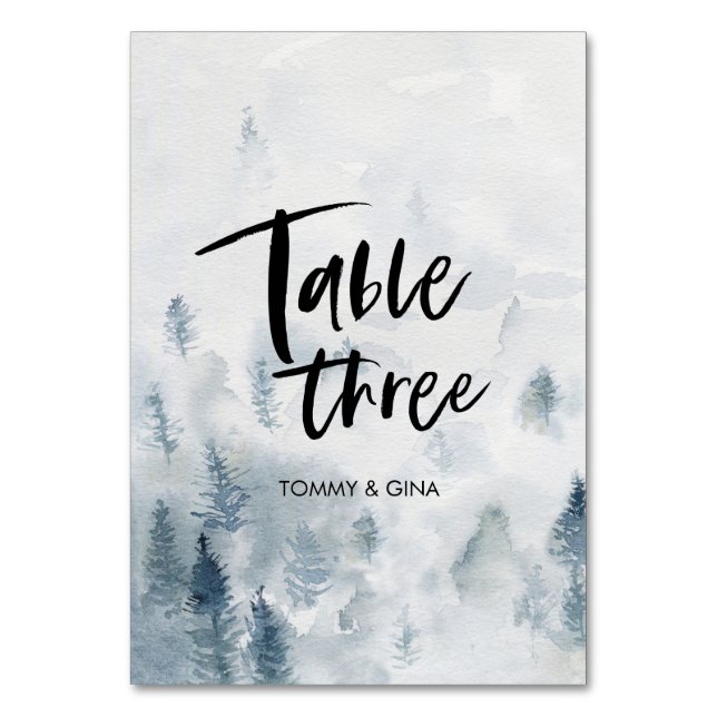 Watercolour Forest Wedding table cards - table 3 (Front)