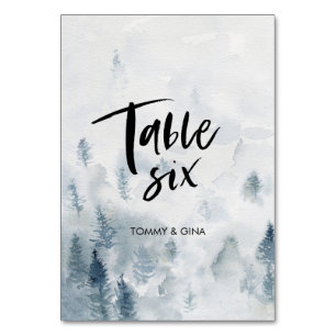 Watercolour Forest Wedding table cards - table 6