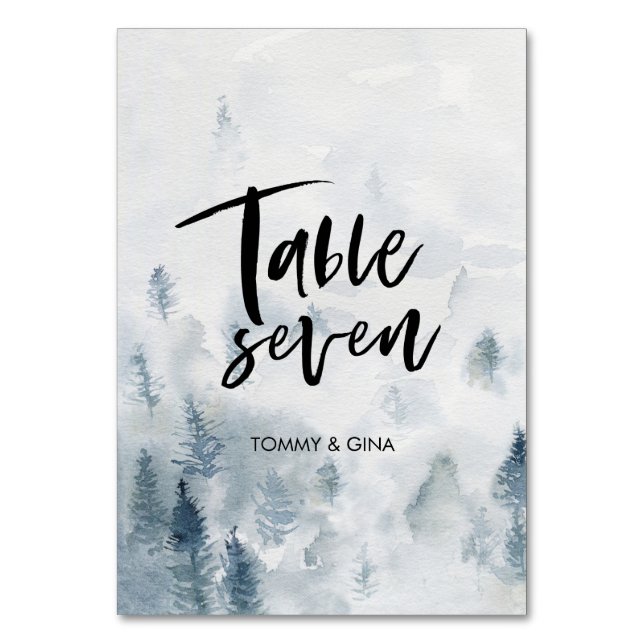 Watercolour Forest Wedding table cards - table 7 (Front)