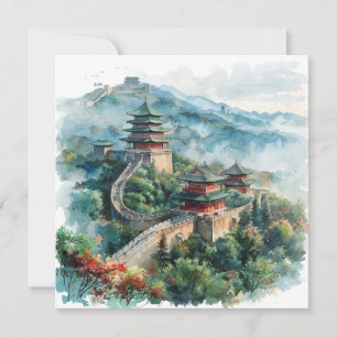 Watercolour Great Wall China Asia Travel Holiday Card