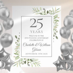 Watercolour Greenery 25th Anniversary Welcome Sign