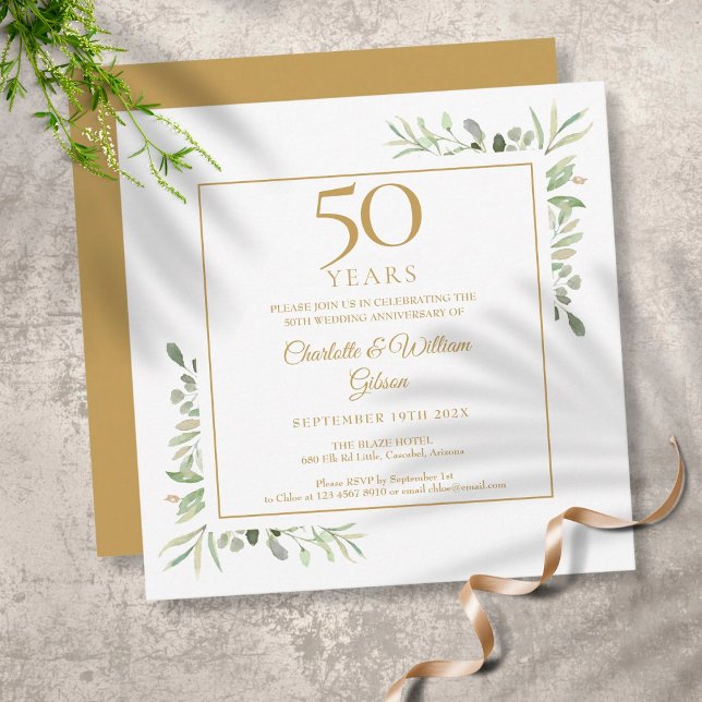 Watercolour Greenery 50th Wedding Anniversary Invitation (Creator Uploaded)
