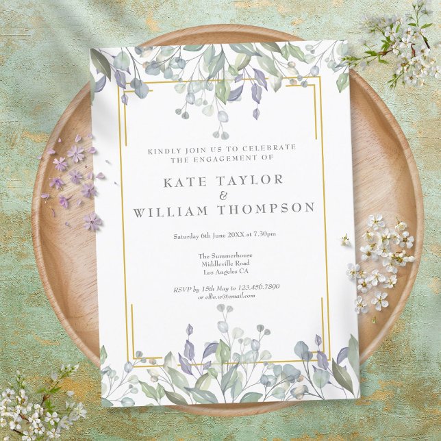 Watercolour Greenery Engagement Party Invitation (Creator Uploaded)