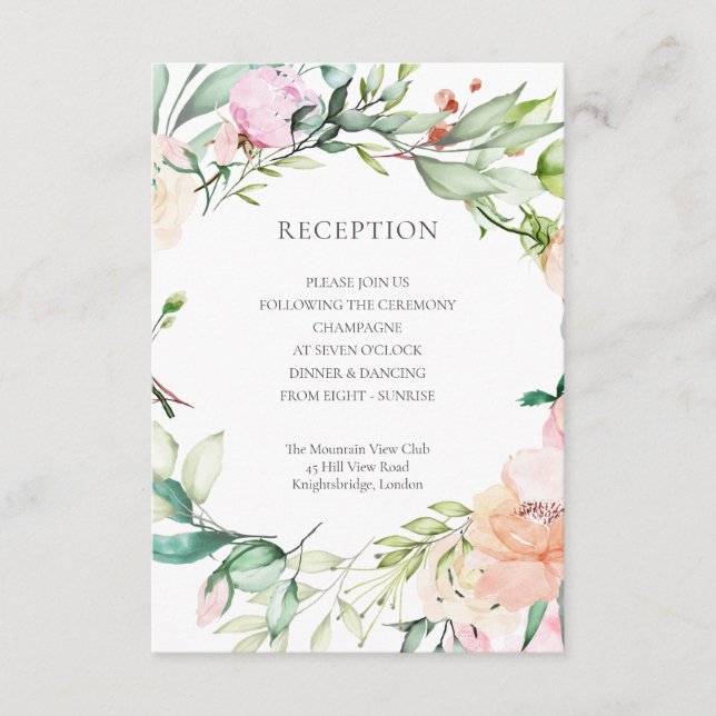 Watercolour Greenery Floral Wedding Reception Enclosure Card (Front)