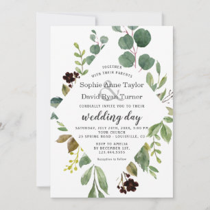 Watercolour Greenery Foliage Frame Wedding Invitation