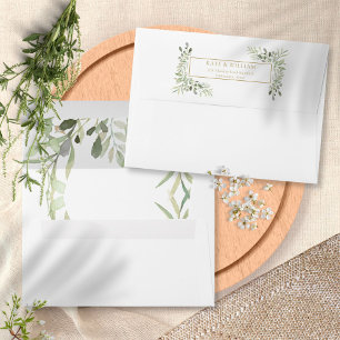 Watercolour Greenery Foliage Gold Typography Envelope