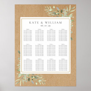 Watercolour Greenery Leaves Wedding Seating Chart