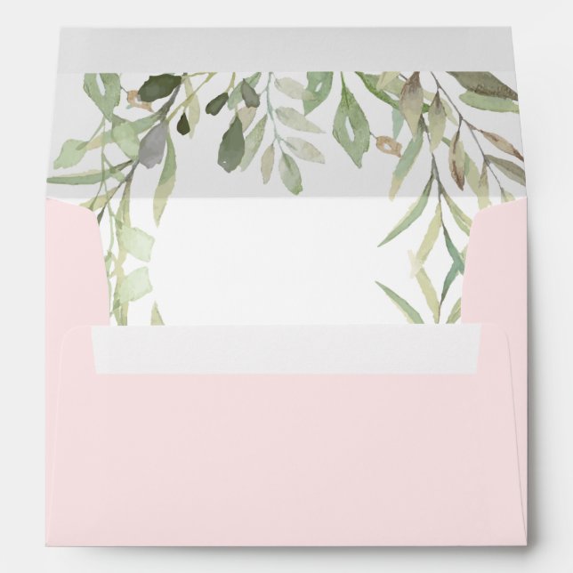 Watercolour Greenery Soft Pink Envelope (Back (Bottom))