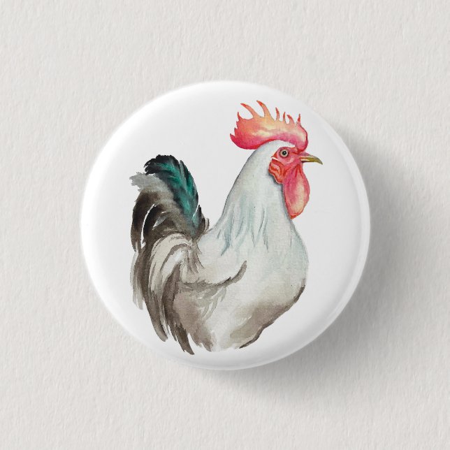 Watercolour hand drawing of a Rooster 3 Cm Round Badge (Front)