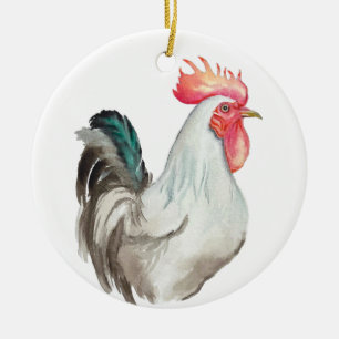 Watercolour hand drawing of a Rooster Ceramic Tree Decoration