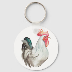 Watercolour hand drawing of a Rooster Key Ring