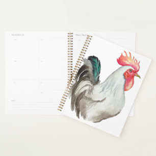 Watercolour hand drawing of a Rooster Planner
