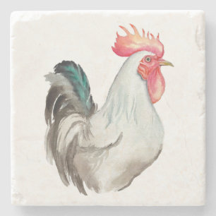 Watercolour hand drawing of a Rooster Stone Coaster