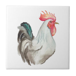 Watercolour hand drawing of a Rooster Tile