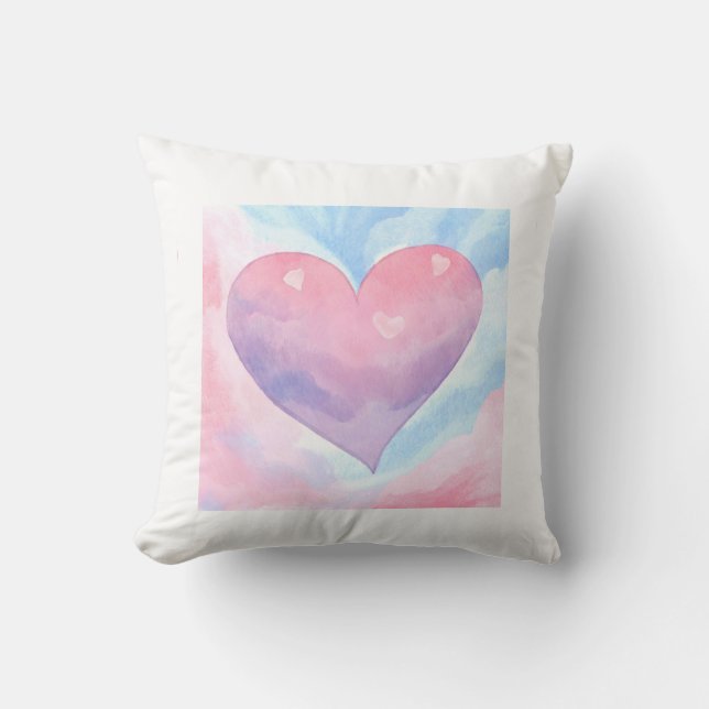Watercolour Heart design Throw pillow  (Front)