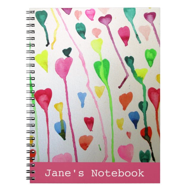 Watercolour hearts illustration art customisable notebook (Front)