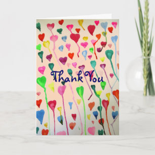 Watercolour hearts Thank You whimsical art Card